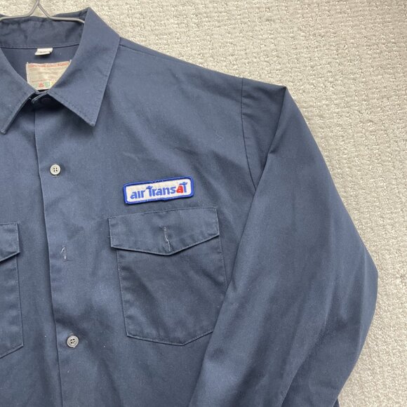 Vintage Air Transat Canada Employee Button Up Shirt Uniform Men Sz L Navy Blue * - Picture 4 of 16